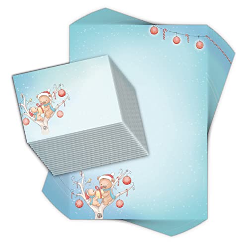 Briefpapier-Set für Kinder "BÄRIGE WEIHNACHTEN" 20 Blatt DIN A4 inklusive 20 bedruckte Umschläge/Briefpapier Kinder/Briefpapier Weihnachten/Briefpapier Set Weihnachten von emufarm