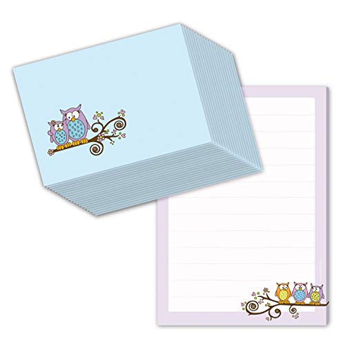 Briefpapier Set für Kinder Briefblock"EULEN" DIN A5 (liniert 50 Blatt) inklusive 20 passenden Umschlägen/Briefpapier für Kinder/Briefpapier Mädchen von emufarm