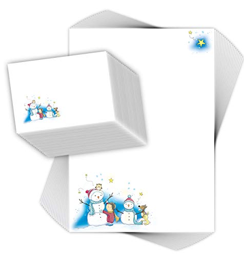 Briefpapier-Set für Kinder "EIN TAG IM SCHNEE" DIN A4 20 Blatt inklusive 20 Umschlägen/Weihnachtsbriefpapier/Briefpapier für Kinder/Weihnachten von emufarm