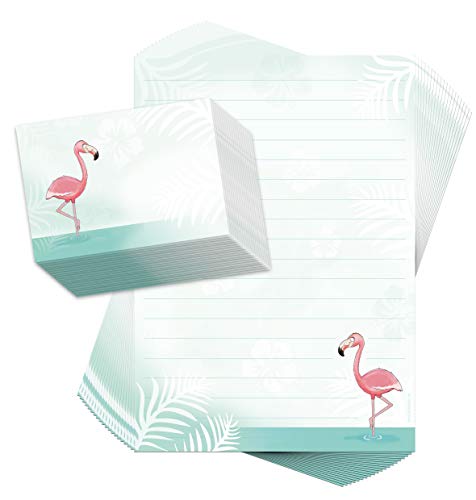 Briefpapier-Set für Kinder FLAMINGO 20 Blatt DIN A4 mit Linien inkl. 20 bedruckte Umschläge/Briefpapier für Kinder/Briefpapierset Kinder/Briefpapier Mädchen von emufarm