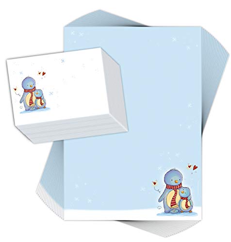 Briefpapier-Set für Kinder PINGUINE DIN A4 20 Blatt inklusive 20 Umschlägen/Weihnachtsbriefpapier/Briefpapier für Kinder/Weihnachten von emufarm
