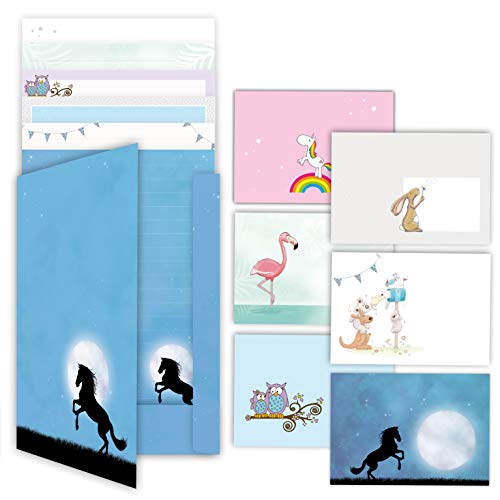 Briefpapier Set gür Kinder mit Umschlägen DIN A4 60 Blatt inklusive 30 Umschlägen sowie einer passenden Mappe/Briefpapier für Kinder mit Linien - ein praktisches und schönes Geschenk zur Einschulung von emufarm