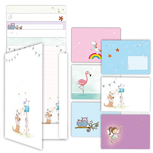 Briefpapier Set von emufarm 6 x 10 Blatt DIN A4 inklusive 6 x 5 dazu passenden Umschlägen sowie einer passenden Mappe/Briefpapier für Mädchen von emufarm