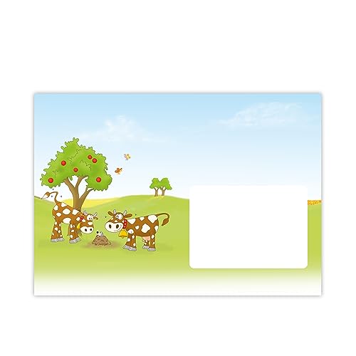 Briefpapier für Kinder BAUERNHOF DIN A4 / niedliche Motive Kühe, Schafe, Ziegen (20 Briefumschläge KÜHE) von emufarm