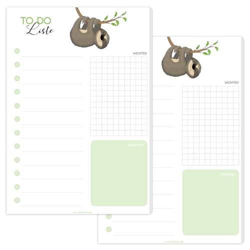 emufarm Notizblöcke Set "Faultier" - 2 x TO DO Liste "Faultier" - DIN A6 oder DIN A5 - 100 Blatt - Nachhaltig & Klimaneutral von emufarm