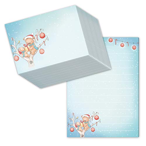 Schreibblock/Briefblock "BÄRIGE WEIHNACHT" DIN A5 (liniert 50 Blatt) inklusive 20 passenden Umschlägen/Briefpapier Set/Briefpapier Weihnachten/Weihnachtsbriefpapier von emufarm