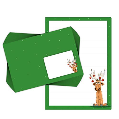 Schreibblock/Briefblock "ELCH RUEDIGER" DIN A5 (liniert 50 Blatt) inklusive 20 passenden Umschlägen/Weihnachtsbriefpapier/Briefpapier Weihnachten/Briefpapierset Weihnachten von emufarm