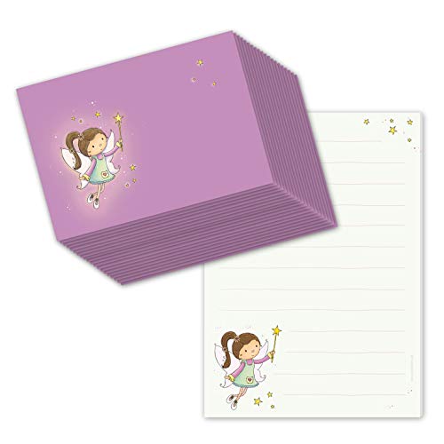 Schreibblock/Briefblock"FEE" DIN A5 (liniert 50 Blatt) inklusive 20 passenden Umschlägen/Briefpapier Set Mädchen/Briefpapier für Kinder von emufarm