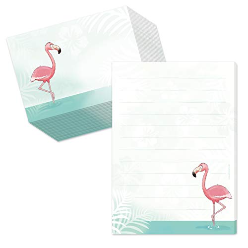 Schreibblock/Briefblock"FLAMINGO" DIN A5 (liniert 50 Blatt) inklusive 20 passenden Umschlägen/Briefpapier für Kinder/Briefpapierset Kinder/Briefpapier für Mädchen von emufarm