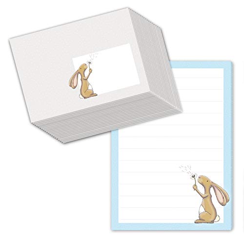 Schreibblock/Briefblock"HASE HAMLET" DIN A5 (liniert 50 Blatt) inklusive 20 passenden Umschlägen/Briefpapier für Kinder/Briefpapier Set Kinder von emufarm