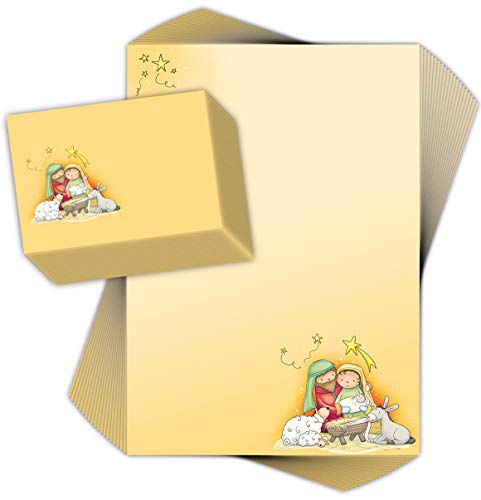 Weihnachts-Briefpapier für Kinder "WEIHNACHTSKRIPPE" DIN A4 Set 20 Blatt inklusive 20 Umschlägen/Weihnachtsbriefpapier/Briefpapier für Kinder/Weihnachten von emufarm