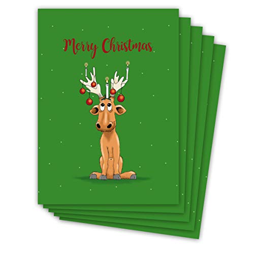 Weihnachtskarten"ELCH RÜDIGER" / niedlich Postkarten für Weihnachtswünsche, Weihnachtspost, Weihnachtskarten (5 Karten) von emufarm