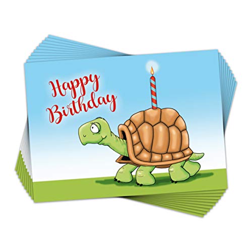 emufarm 10 Glückwunschkarte HAPPY BIRHTDAY/niedliche Geburtstagskarte mit Schildkröte im Format DIN A6 / Postkarten, Glückwunschkarten Geburtstag (10 Karten) von emufarm