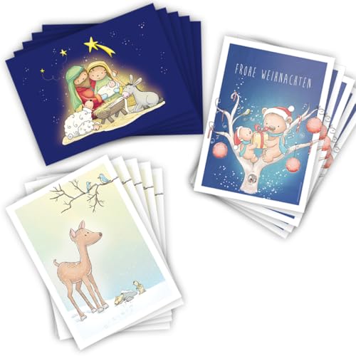 emufarm 15 Grusskarten zu WEIHNACHTEN/Weihnachtskarten-Set/Weihnachtskarten KINDER von emufarm