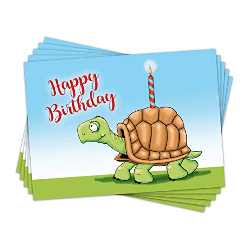 emufarm 5 Glückwunschkarte HAPPY BIRHTDAY/niedliche Geburtstagskarte mit Schildkröte im Format DIN A6 / Postkarten, Glückwunschkarten Geburtstag (5 Karten) von emufarm