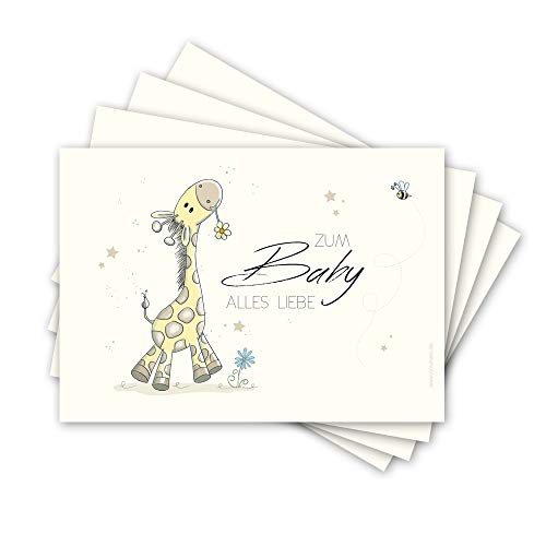 emufarm Glückwunschkarten zur Geburt Giraffe Gertrud DIN A6 / Grußkarten Baby (4 Stück) von emufarm