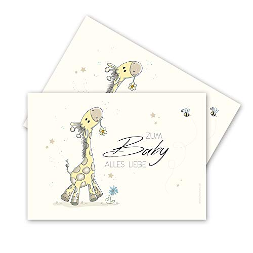 emufarm niedliche Glückwunschkarten zur Geburt Giraffe Gertrud DIN A6 / Grußkarten Baby (2 Stück) von emufarm