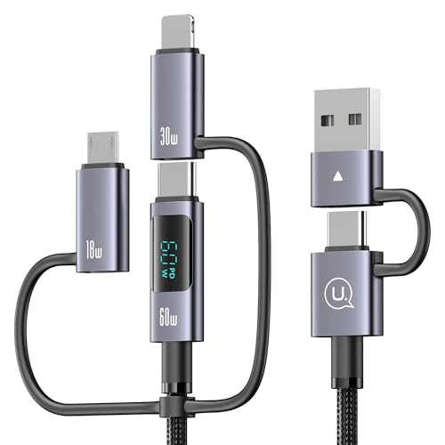 enablink 6 in 1 Multi USB C Ladekabel, 60W USB Kabel Mehrfach Schnellladekabel con LED Display USB A/C auf iP/Micro/Typ C Nylon Universal Aufladekabel für Galaxy S21/S20 Laptop Tablet Handy (1.2M) von enablink