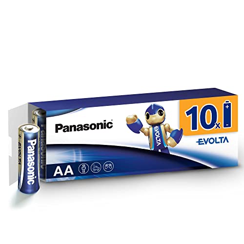 Panasonic AA Batterien EVOLTA 10er Pack Alkaline Batterie, AA Mignon LR6, plastikfreie Verpackung, 100% recyclebar, 1,5 V, Premium Batterie für Spielzeug, Roboter und Taschenlampe von eneloop