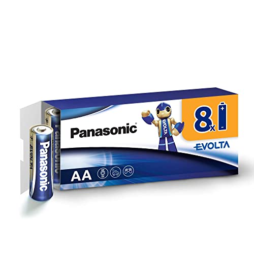 Panasonic AA Batterien EVOLTA 8er Pack Alkaline Batterie, AA Mignon LR6, plastikfreie Verpackung, 100% recyclebar, 1,5 V, Premium Batterie für Spielzeug, Roboter und Taschenlampe von eneloop