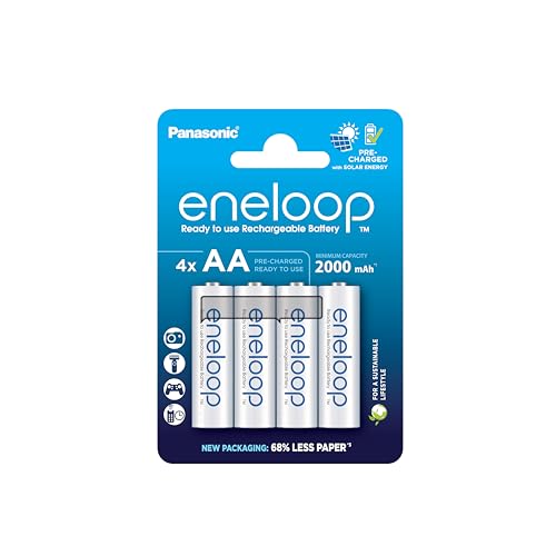 eneloop, AA/Mignon NI-MH Akku, 4er-Pack, Kapazität mit min. 2000 mAh, Ready-to-Use NI-MH Akkus, bis zu 2000 Mal wiederaufladbar, plastikfreier Verpackung, Standard, weiß von eneloop