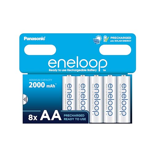 eneloop, AA/Mignon NI-MH Akku, 8er-Pack, Kapazität mit min. 2000 mAh, Ready-to-Use NI-MH Akkus, bis zu 2000 Mal wiederaufladbar, plastikfreier Verpackung, Standard, weiß von eneloop