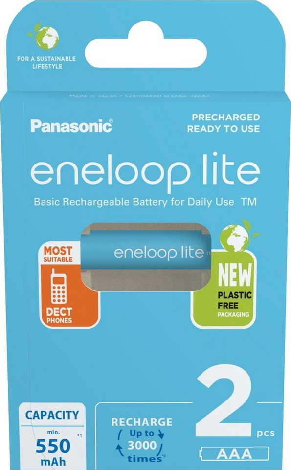 eneloop 2 Panasonic Akku AAA 550mAh eneloop lite pre-charged im 2er Blister Akku von eneloop