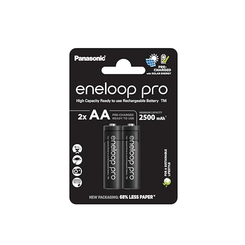 eneloop pro, AA/Mignon NI-MH Akku, 2er-Pack, Kapazität mit min. 2500 mAh, Ready-to-Use NI-MH Akkus, bis zu 500 Mal wiederaufladbar, plastikfreier Verpackung, pro, schwarz von eneloop