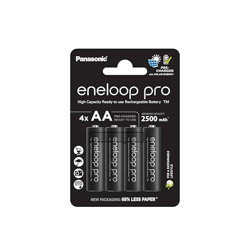 eneloop pro, AA/Mignon NI-MH Akku, 4er-Pack, Kapazität mit min. 2500 mAh, Ready-to-Use NI-MH Akkus, bis zu 500 Mal wiederaufladbar, plastikfreier Verpackung, pro, schwarz von eneloop