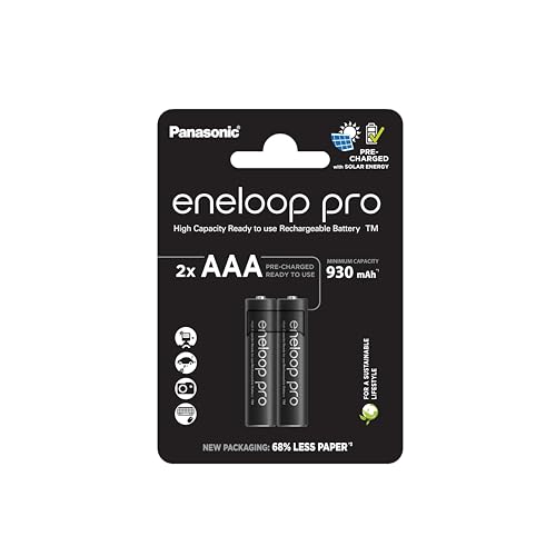 eneloop pro, AAA/Micro Ni-MH Akku, 2er-Pack, Kapazität mit min. 930 mAh, Ready-to-Use Ni-MH Akkus, bis zu 500 Mal wiederaufladbar, plastikfreier Verpackung, pro, schwarz von eneloop