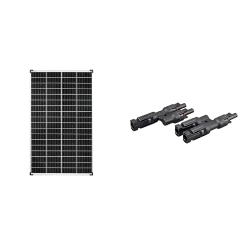 enjoy solar Monokristallines Solar panel deal für Wohnmobil, Gartenhäuse, Boot (Mono 140W)& 1 Paar Solarstecker Y Verteiler 2-fach für Parallelschaltung Solarmodul von enjoy solar
