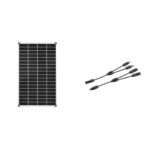 enjoy solar Monokristallines Solar panel deal für Wohnmobil, Gartenhäuse, Boot (Mono 140W)& 1 paar Solarstecker Y Verteiler 2-Fach mit Kabelverlängerung für Parallelschaltung Solarmodul von enjoy solar