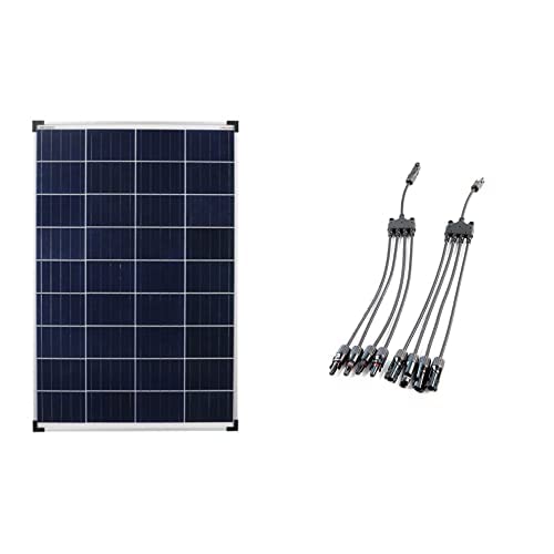 enjoy solar Poly 100W 12V Polykristallin Solarpanel Solarzelle 100Watt (Poly 100W-12V) & Offgridtec 4-fach Abzweigbuchsen T-Stecker inkl. 20cm 6mm² Kabelverlängerung, 4-fach mit 20cm Kabelverlängerung von enjoy solar