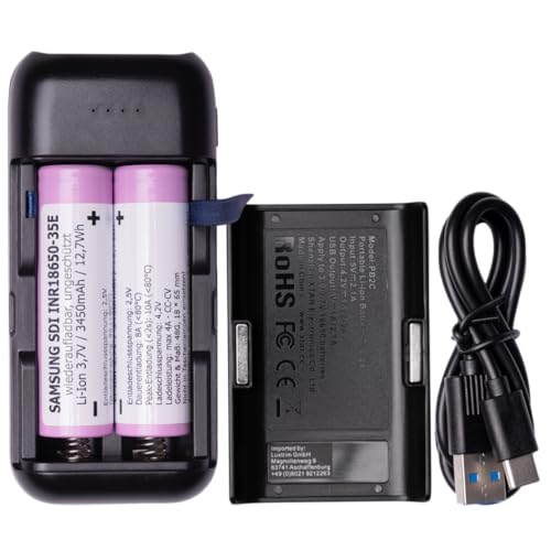 enkviSten® Ladegerät/Powerbank/Aufbewahrungsbox 3in1 mit 2 Samsung 35E Akkus mit LED-Anzeige Externer Akkuträger USB-C Inpud (LCD) QC3 von enkviSten