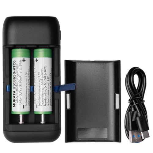 enkviSten® Ladegerät/Powerbank/Aufbewahrungsbox 3in1 mit 2 VTC6 Murata 3120mAh Akkus LCD-Anzeige Externer Akkuträger USB-C Inpud (LCD) QC3 (2) von enkviSten