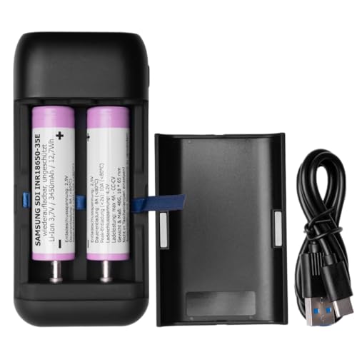 enkvisten® 2X 18650 35E Akku 3400 mAh 3,7V gratis PB2S Powerbank 3in1 Ladegerät/Powerbank/Aufbewahrungsbox mit LED Anzeige Externer Akku USB-C Input von enkviSten