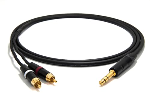 enoaudio Mogami 2534 Quad HiFi Y-Audiokabel | Neutrik Gold 6,3mm TRS klinke - Cinch RCA | HiFi, 1,0 m von enoaudio