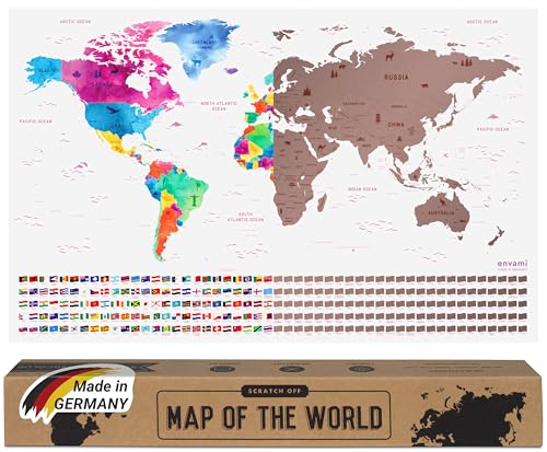 envami® Weltkarte zum Rubbeln I Roségold I Made in Germany I Englisch I 68 x 43 cm I Scratch Off Map I Landkarte zum Rubbeln I Weltkarte zum Freirubbeln I Rubbelweltkarte I Weltkarte zum Freikratzen von envami