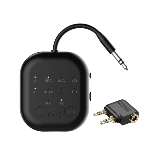 eppfun Bluetooth 5.3 Adapter für Auto/TV/Flugzeug/Air Fly, Sender Empfänger Klinke 3,5, Audio Transmitter mit APTX-Adaptive, Splitter für 2 Kopfhörer, Schwarz von eppfun