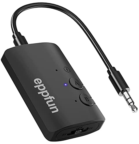 eppfun AK3040C Bluetooth 5.2 APTX-Adaptive Transmitter Empfänger für TV/Auto/Flugzeuge/Audio System, APTX LL/APTX HD Dual Verbindung Wireless Audio Adapter, Sender Receiver mit 3,5mm Aux von eppfun