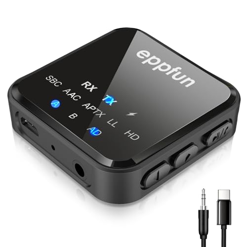 eppfun AK3046C Bluetooth 5.2 AudioAdapter, aptX-Adaptive/aptX HD/aptX LL Transmitter und Empfänger, Sender Receiver mit 3.5mm RCA/AUX Kabel für PC/TV/Musikstreaming-Soundsystem von eppfun