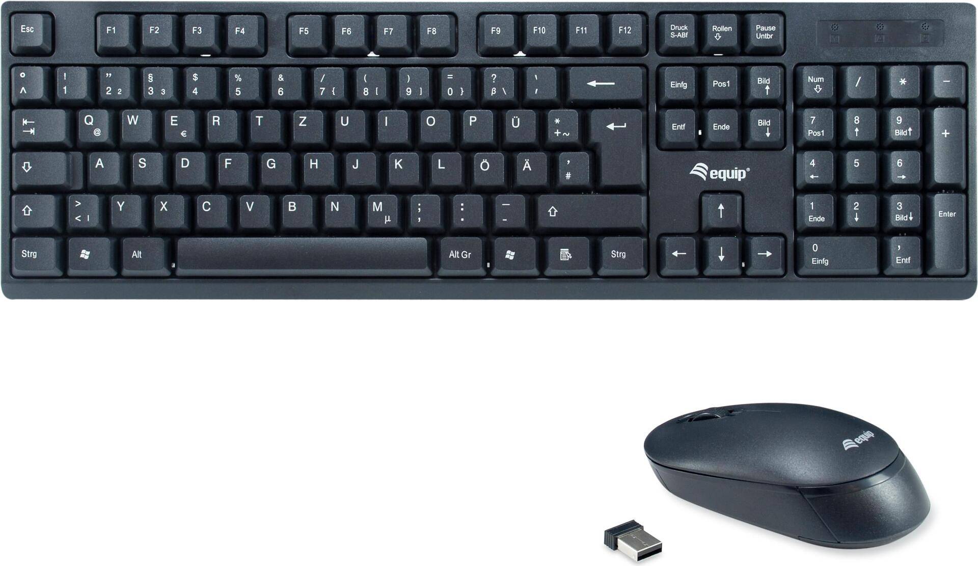 Equip Kabelloses Tastatur- und Mausset - DE Layout (QWERTZ) - Volle Gr��e (100%) - RF Wireless - QWERTZ - Schwarz - Maus enthalten (245220) von equip
