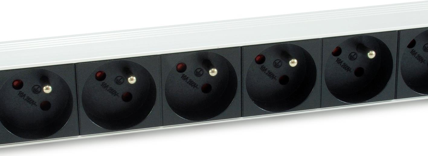 equip Pro - Stromverteilungseinheit (Rack - einbaufähig) - Wechselstrom 220-240 V - 3500 Watt - Eingabe, Eingang CEE 7/7 - Ausgangsanschlüsse: 8 (NF C61-314) - 1U - 48.3 cm (19) - 1.8 m Schnur - Frankreich - Schwarz, Silber von equip