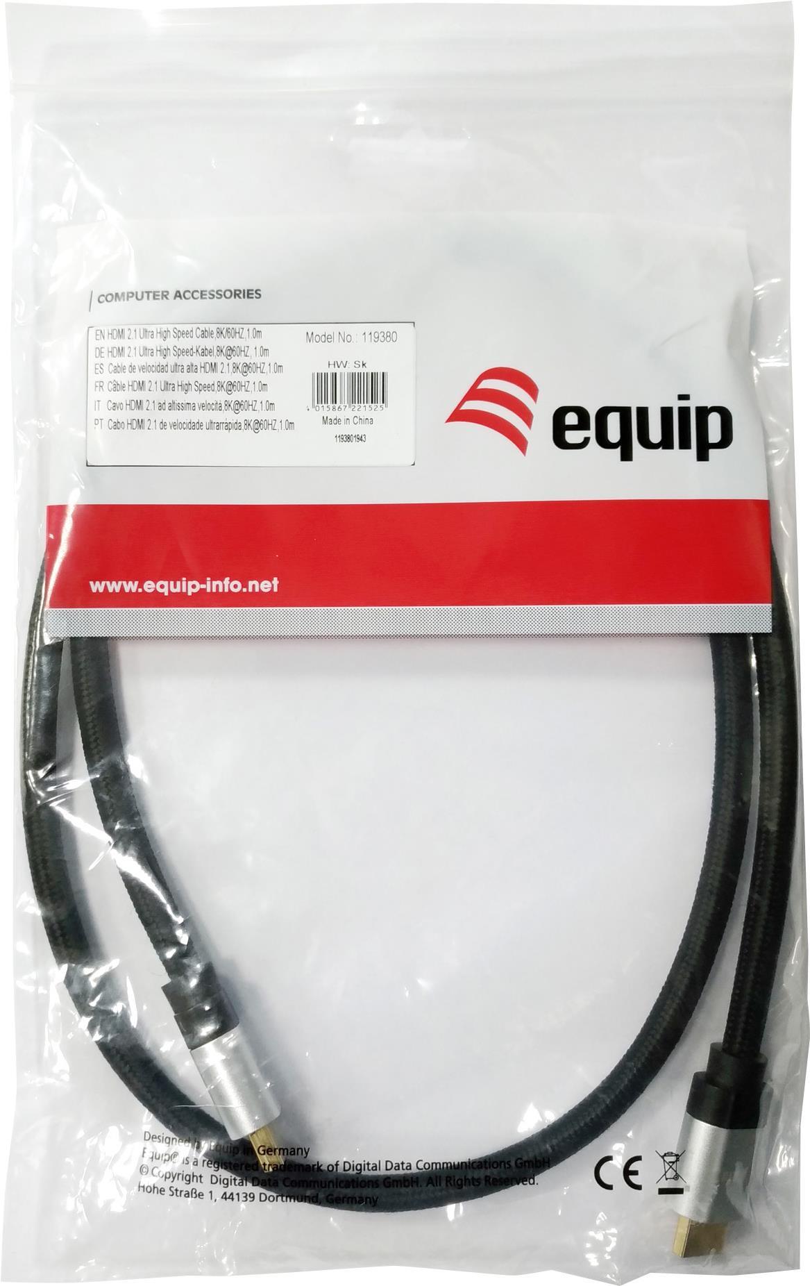 equip - Ultra High Speed - HDMI-Kabel mit Ethernet - HDMI männlich zu HDMI männlich - 10 m - Schwarz - unterstützt 8K 30 Hz (7680 x 4320), unterstützt 4K 144 Hz (3840 x 2160), unterstützt 8K 60 Hz (7680 x 4320), unterstützt 5K 120 Hz (5120 x 2880), unterstützt 4K 240 Hz (3840 x 2160), unterstützt 5K 60 Hz (5120 x 2880), 1080p-Unterstützung, 240 Hz von equip