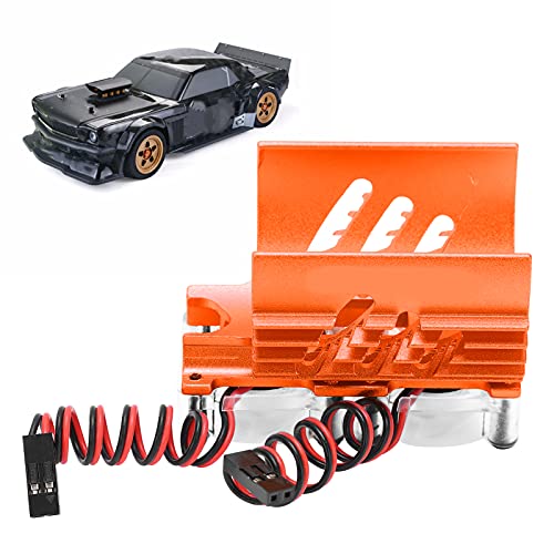 Twin -Lüfter Motor Kühlkörper, 60x46x43mm Doppelventilator Motorkühlkühler für 1/8 RC -Auto, 1/7 ZD Racing Ex07 Fernbedienungsauto (Orange) von equlup