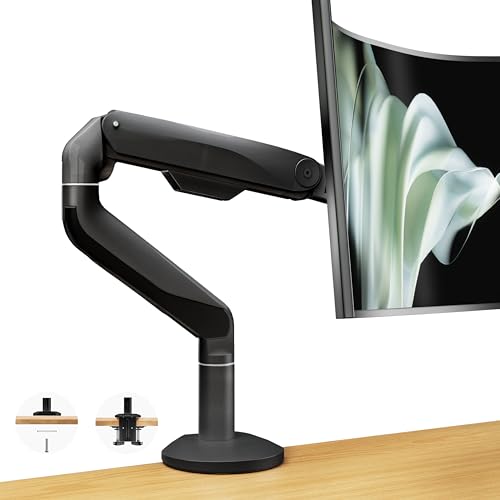 Ergounion Einzel-Monitorhalterung für 17-49 Zoll Bildschirme, Voll Verstellbarer Monitorarm Schreibtischhalterung, Ultrabreiter Monitorständer, bis 15 kg, Schwarz von ergounion