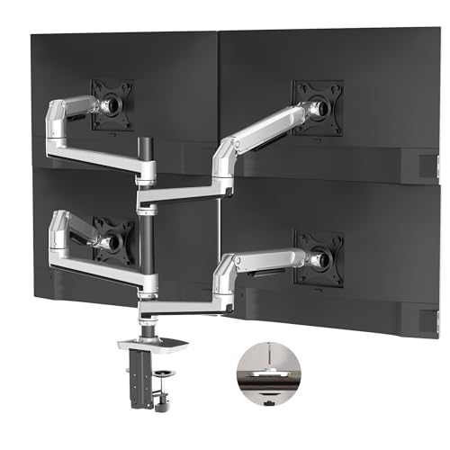 ErgoUnion Quad Monitor Halterung für 13-40 Zoll Flach- und Curved-Bildschirme, Einstellbare VESA Tischhalterung für 4 Monitore, 75x75 und 100x100 mm, Aluminium von ergounion