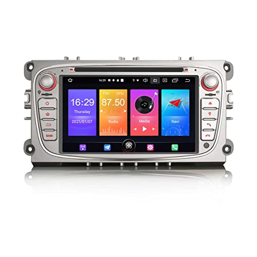 Android 11 Autoradio für Ford Focus Mondeo S/C-Max Galaxy DVD Player GPS Navi Carplay Android Auto DSP Bluetooth WiFi 4G DAB+ TPMS 4-Kern 2GB RAM+32GB ROM Silber von erisin