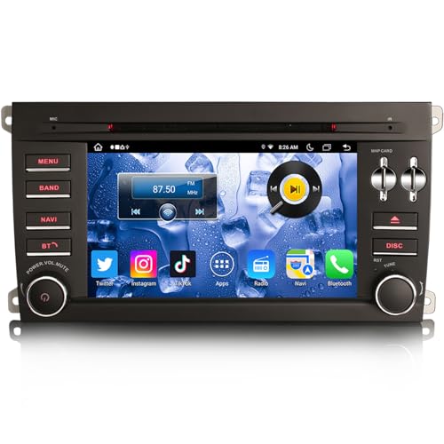 ERISIN Android 10.0 Navi Autoradio für Porsche Cayenne mit GPS-Navi Unterstützt Carplay Android Auto Bluetooth A2DP WiFi 4G DAB+ RDS Mirror Link TPMS OBD DVB-T 2GB RAM + 16GB ROM von erisin