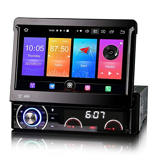 Erisin 1 Din Abnehmbarer Android 11.0 Autoradio Navi GPS DVD Player Unterstützt ​CarPlay Android Auto WiFi Bluetooth DSP RDS OBD2 USB Lenkradfernbedienung TPMS 4G DVB-T2 Touchscreen Split-Screen von erisin